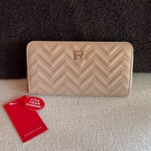 Rampage Quilted Chevron Zip Wallet in Light Beige with Gold Hardware